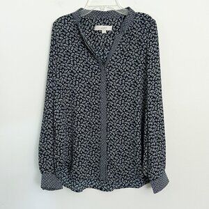 LOFT Black and White Floral Button Down Shirt